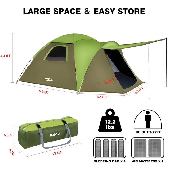 What size air mattress fits in a 4 person tent?