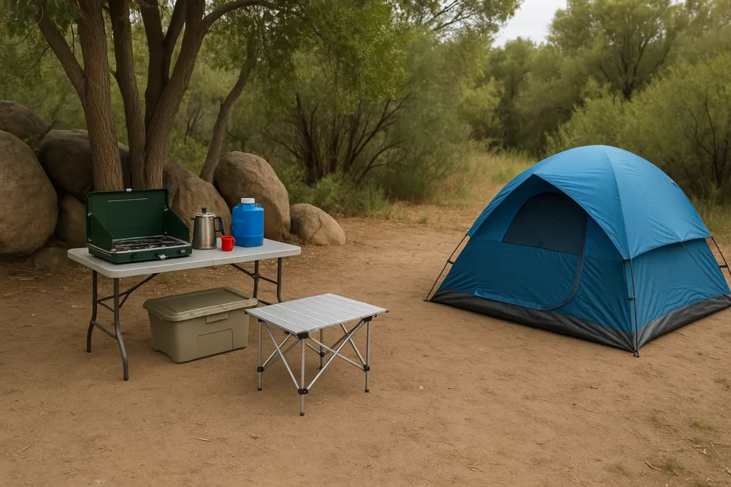Best Camping Kitchen Setup Ideas for Easy Outdoor Cooking Campsite location for a safe camping kitchen setup away from tent