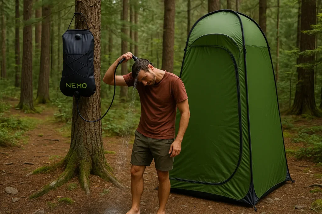 Solar shower for staying clean while camping
