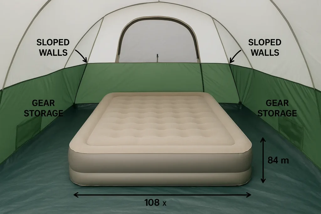 What Size Air Mattress Fits in a 4 Person Tent? 2025 Guide Diagram of Coleman Sundome 4-person tent interior with air mattress and floor dimensions