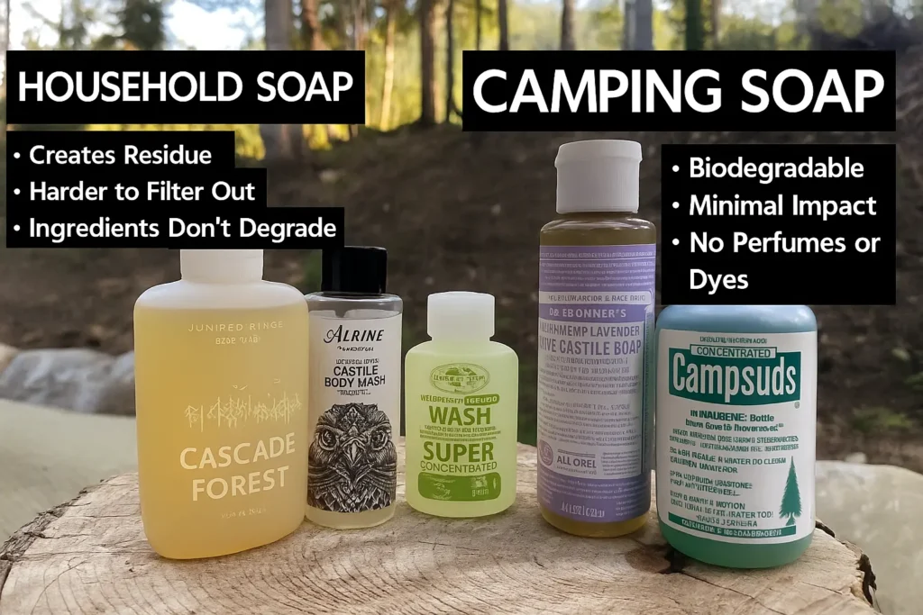 comparison between regular household soap and biodegradable camping soap
