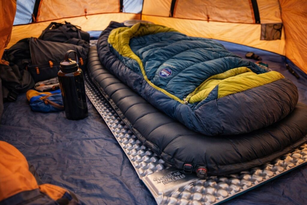 sleeping pad insulation setup inside tent