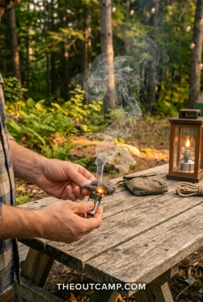 battery-steel-wool-fire-without-matches-car-camping