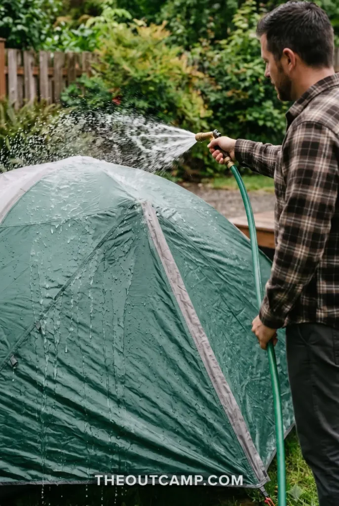 How to Waterproof a Tent: 6 Proven Fixes to Stop Leaks Water beading on treated tent fabric next to a soaked, untreated patch