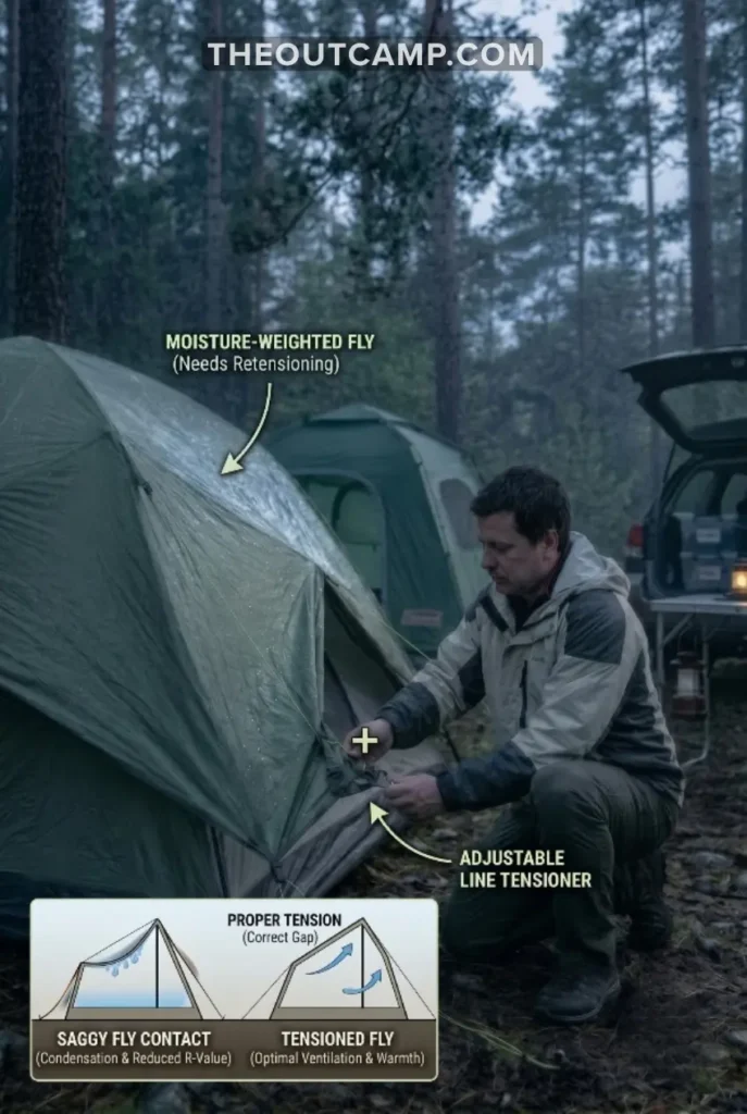 How to Waterproof a Tent: 6 Proven Fixes to Stop Leaks Retensioning a Sagging, Wet Tent Fly